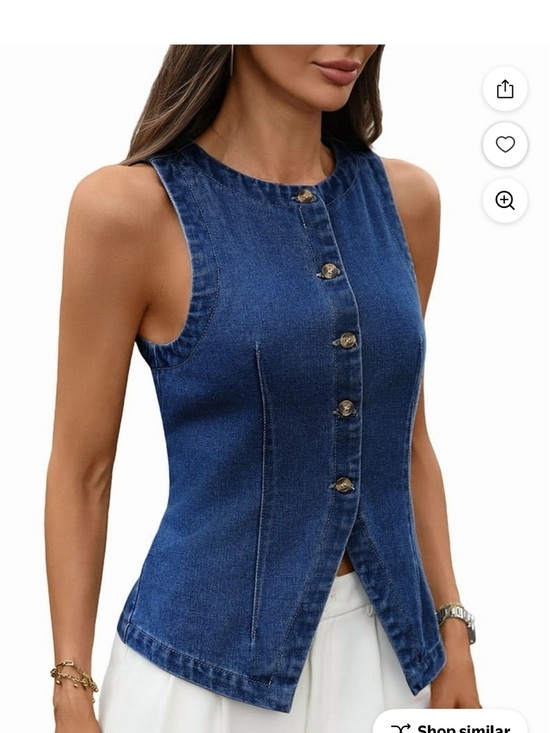 None Other - Denim Vest Women Sleeveless Strechy Jean Top Button Down
Crewneck Casual Summer